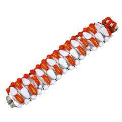 Miriam Haskell Coral and Milk Glass Bracelet