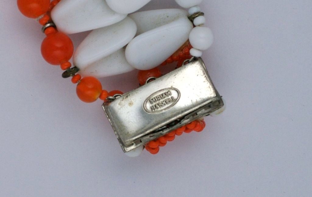 Miriam Haskell Coral and Milk Glass Bracelet In Excellent Condition For Sale In New York, NY