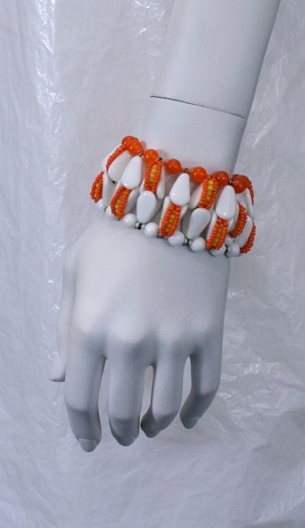Women's Miriam Haskell Coral and Milk Glass Bracelet For Sale