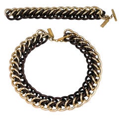 Vintage Givenchy 2 tone gilt Chain Necklace and Bracelet