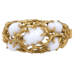 Vintage Panetta Faux White Coral Cabochon and Gilt  Cuff
