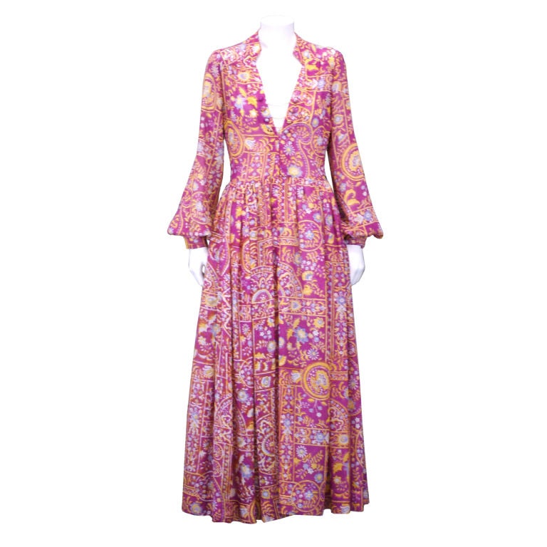 Traina Printed Silk Gauze Summer Evening Dress at 1stDibs