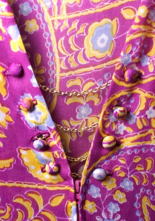  Rare robe de soirée d'été en soie Gauze imprimée Traina sarcelle Excellent état - En vente à New York, NY