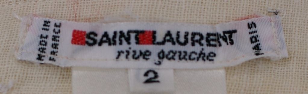 Yves Saint Laurent Ivory Cotton Peasant Shirt In Excellent Condition In New York, NY