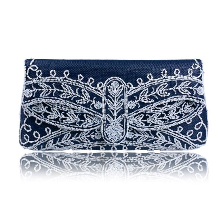 1950's French Raffia Clutch with white beading