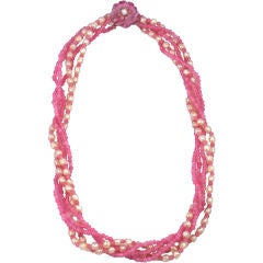 Miriam Haskell Pink and Pearl Torsade Necklace 3