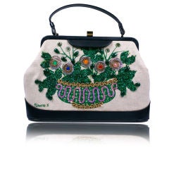 Vintage 1960's Soure Flower Basket Hand Bag