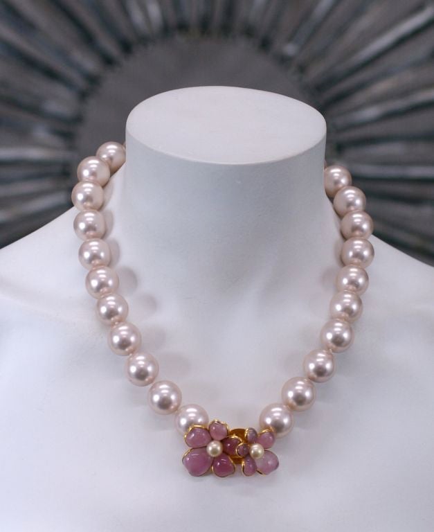 Chanel Poured Glass and Pearl Flower Necklace