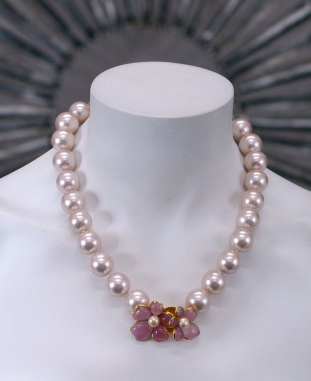 Chanel Poured Glass and Pearl Flower Necklace at 1stdibs