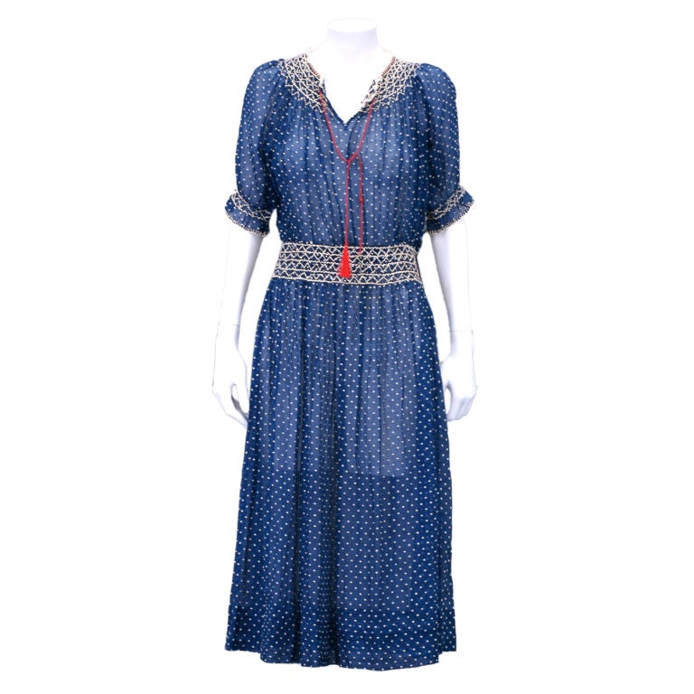 1920's Hungarian Smocked and Embroidered Day Dress at 1stDibs