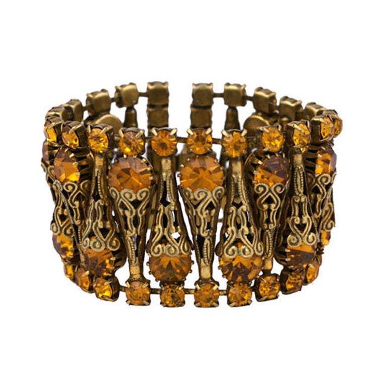 Wide Vendome Citrine and Filigree Bracelet For Sale