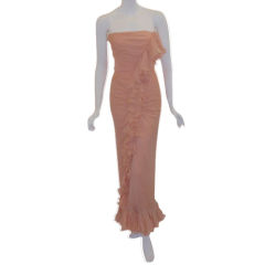 Jean Desses Peach Silk Chiffon Haute Couture Gown