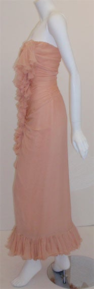 Jean Desses Peach Silk Chiffon Haute Couture Gown 1