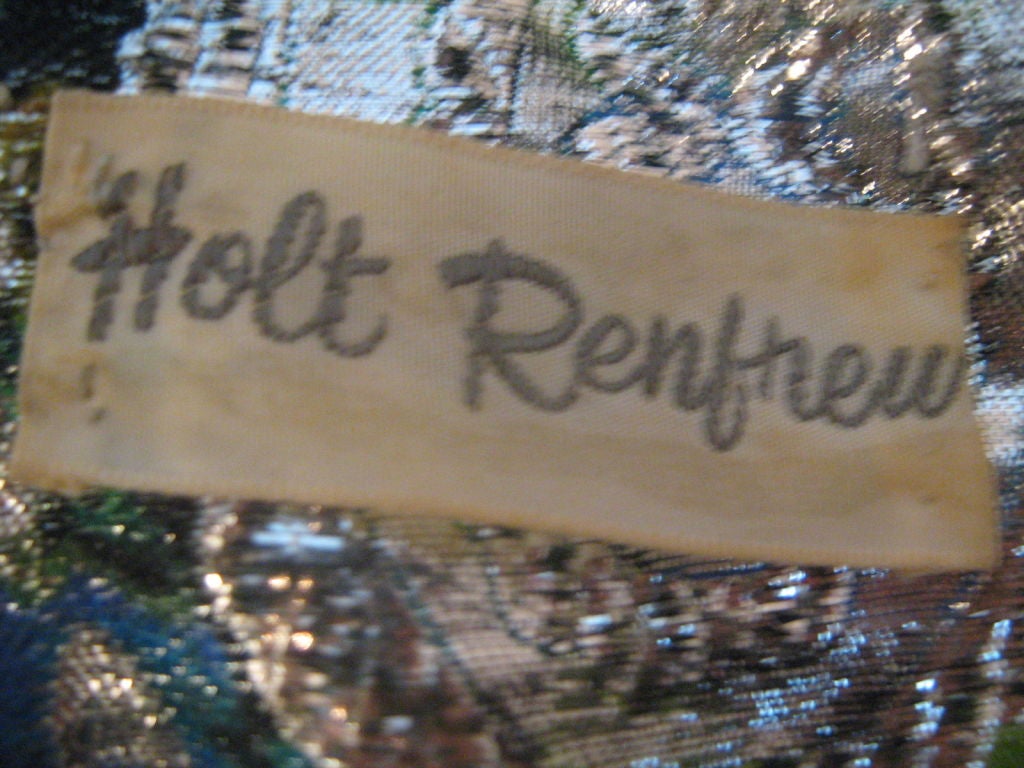 Holt Renfrew Silver Brocade Silk Metallic Dress