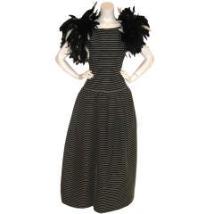 Retro Victor Costa Black and White Gown with Feather Shoulders