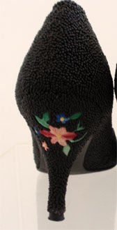 Gi Gi Black Beaded Pumps with Embroidered Flowers, Circa 1950's For Sale 3