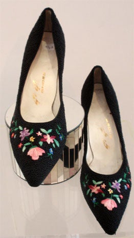 rose embroidered heels