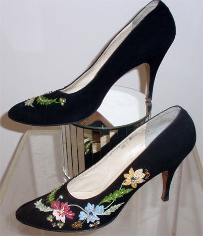 Ferragamo Black Suede Pumps, Circa 1950 1