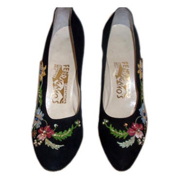 Ferragamo Black Suede Pumps, Circa 1950