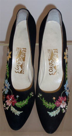 Ferragamo Black Suede Pumps, Circa 1950 5