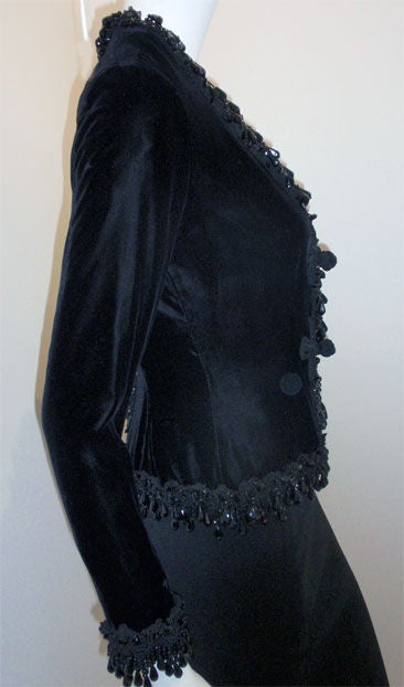 Oscar de la Renta Black Velvet Beaded Evening Jacket, 1980's 3
