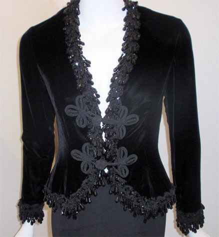Oscar de la Renta Black Velvet Beaded Evening Jacket, 1980's 2