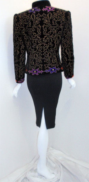 Yves Saint Laurent Velvet Evening Jacket with Gold embroidery In Excellent Condition In Los Angeles, CA