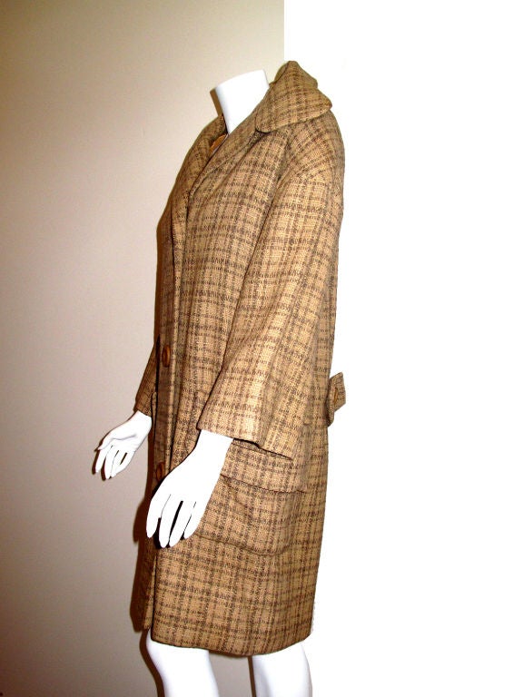 Brown Christian Dior oatmeal colored day coat, Circa late 1950s