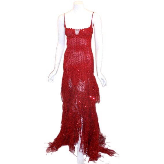 Atelier Versace Red Sequin Evening Gown, Melanie Griffith