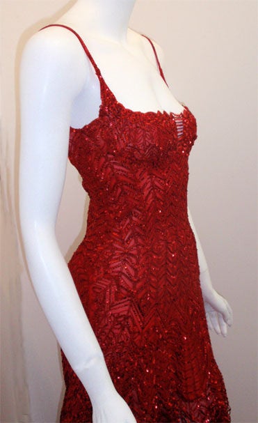 Women's Atelier Versace Red Sequin Evening Gown, Melanie Griffith