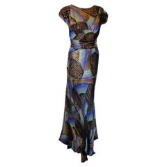 1930s Royal Blue & Gold Art Deco Multi-color Decadent Bias-cut gown size 4