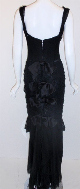 Chanel Haute Couture Black Lace Gown with bows, circa 1980 2