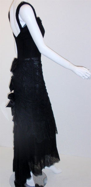 Women's Chanel Haute Couture Black Lace Gown with bows, circa 1980