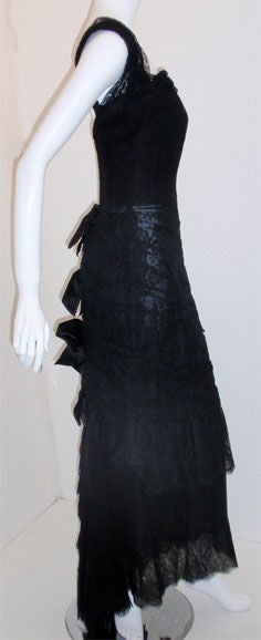 Chanel Haute Couture Black Lace Gown with bows, circa 1980 1