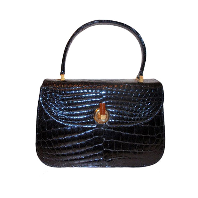 Sacha Black Alligator Handbag, Circa 1960's