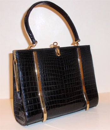 Black Cordoba Alligator Handbag, Circa 1960's For Sale