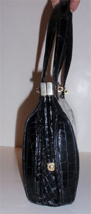 Vintage Black Alligator Handbag, Circa 1950's 2