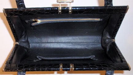 Vintage Black Alligator Handbag, Circa 1950's 7