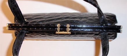 Vintage Black Alligator Handbag, Circa 1950's 1