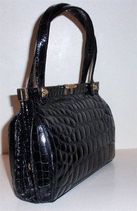Women's Vintage Black Alligator Handbag, Circa 1950's