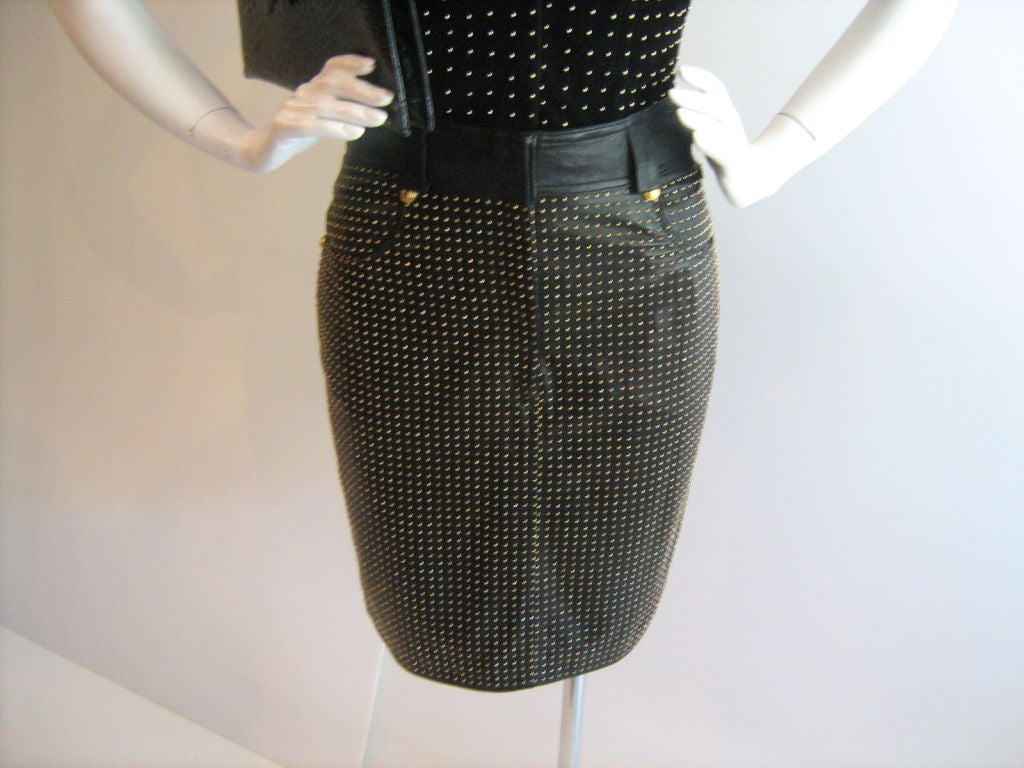 ICONIC Gianni Versace Gold Studded Leather Pencil Skirt 4