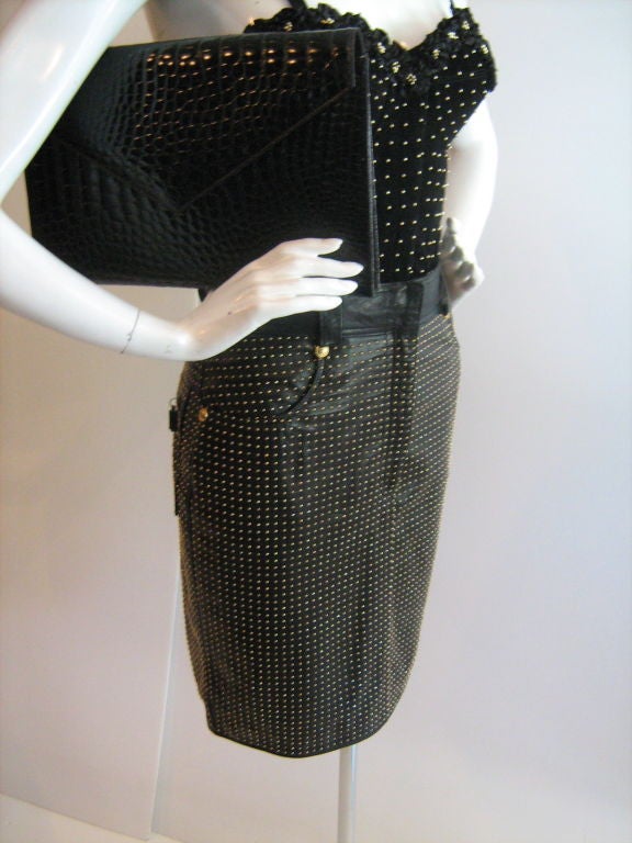 Women's ICONIC Gianni Versace Gold Studded Leather Pencil Skirt