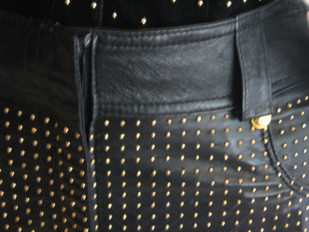 ICONIC Gianni Versace Gold Studded Leather Pencil Skirt 1