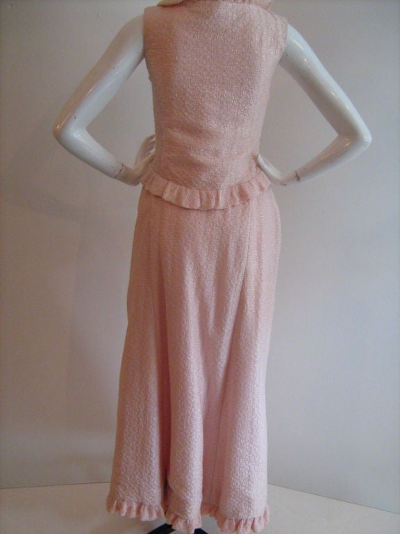 Brown Haute Couture Courreges Pink Ruffle Trim 2-piece evening ensemble