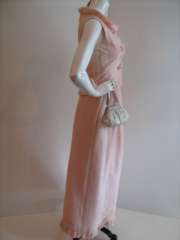 Haute Couture Courreges Pink Ruffle Trim 2-piece evening ensemble In Excellent Condition In Los Angeles, CA