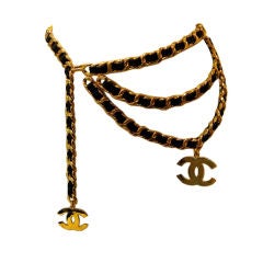 Chanel Leather and Gold Chain Belt