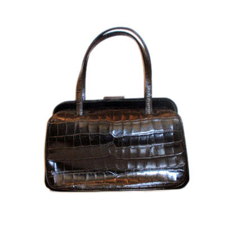 Prada Dark Brown Alligator Embossed Handbag, Circa 1990