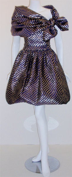 Women's Jeanne Lanvin Purple and gold lurex silk cocktail dress & wrap For Sale