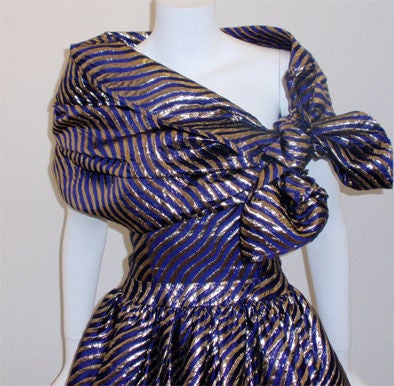 Jeanne Lanvin Purple and gold lurex silk cocktail dress & wrap For Sale 2