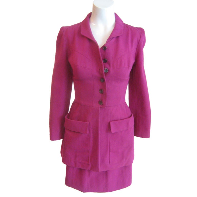 Lagerfeld Fuschia Fitted Button up Jacket with Skirt Suit For Sale at ...
